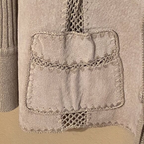 VINTAGE KIKIT Maurice Sasson Women's Suede Leather Jacket Crochet Beige Size (L) - Picture 5 of 10